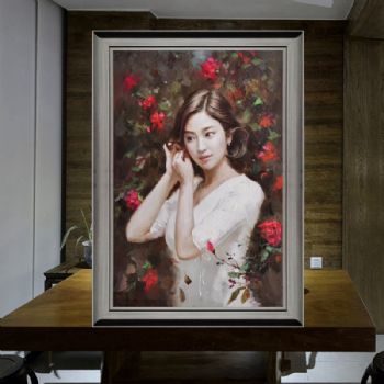 肖像画 手绘人物油画 美女油画 人体油画 精品油画 实木外框 适合办公室挂画
