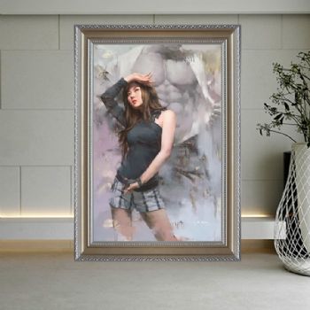 适合酒店卧室挂画纯手绘油画美女油画抽象艺术手法人体中式油画实木外框精品艺术