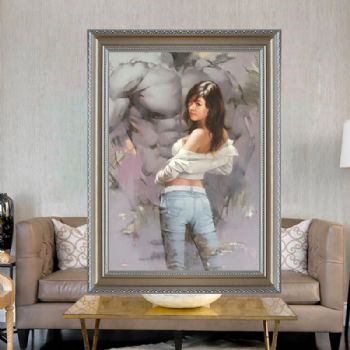 精品手绘抽象装饰油画人物肖像画适合餐厅的挂画实木外框美女油画艺术手法
