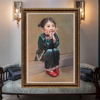 人物油画 手绘油画 小美女 儿童油画 实木外框 适合卧室挂画 玄关挂画