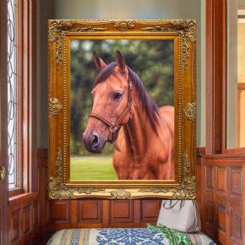 骏马图 手绘写实油画 动物油画 中式名家油画 适合办公室挂画 实木外框 角花框 客厅挂画