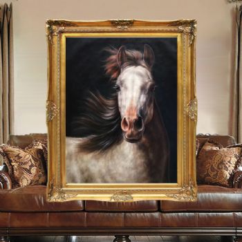 中式油画 名家手绘油画 写实油画 马头油画 适合领导办公室挂画 大厅挂画 角花框实木框