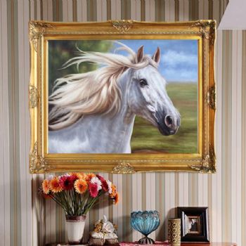 客厅挂画 精品中式油画 名家手绘油画 写实油画 马头油画 适合领导办公室挂画 角花框