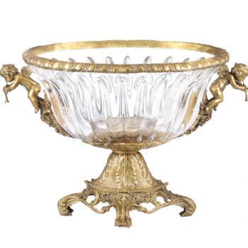 水晶果盘新欧式创意工艺配铜底托盘软装桌面摆件搭配