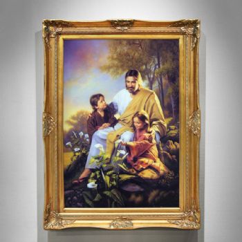 耶稣和小孩油画欧式古典宗教人物耶稣过道酒店别墅客厅玄关书房装饰