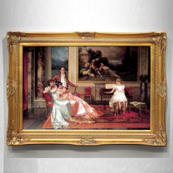 欧式贵族生活场景钢琴演奏会手绘油画酒店会所装饰画欧式宫廷人物油画别墅客厅挂画