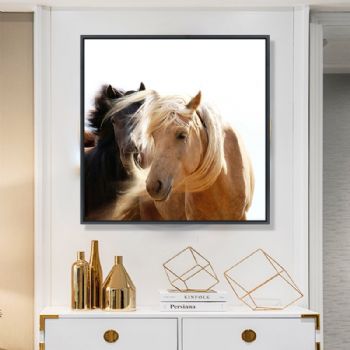 高档玄关轻奢爱马仕晶瓷画高清马头装饰画铝合金框现代简约玄关走廊挂画