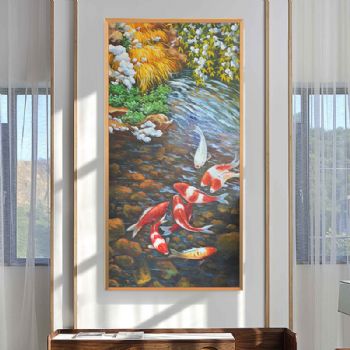 年年有余新中式九鱼图高档轻奢晶瓷画装饰画铝合金框玄关走廊挂画
