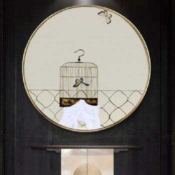 高档中式古典简约风格轻奢晶瓷画装饰画铝合金玄关走廊挂画