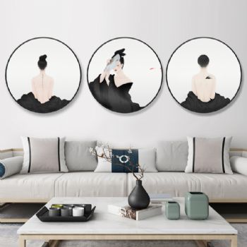 现代简约新中式水墨人物艺术画高档轻奢晶瓷画客厅样板房抽象玄关走廊挂画