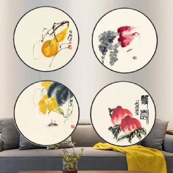 高档轻奢国画名家齐白石水墨画晶瓷装饰画铝合金框玄关走廊挂画