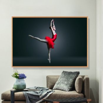 高档轻奢晶瓷画跳芭蕾舞的红衣女孩装饰画铝合金框现代简约客厅挂画
