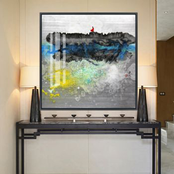 禅意艺术高档l国画水墨画晶瓷画装饰画铝合金框简约客厅玄关走廊挂画