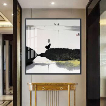 黑白水墨艺术坐禅修行晶瓷画装饰画铝合金框简约客厅抽象玄关走廊挂画