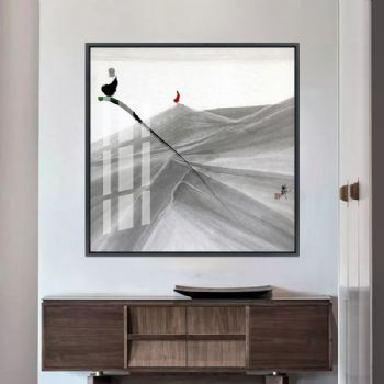 极素极简艺术高档水墨中国风晶瓷画装饰画铝合金框现代禅意修行画