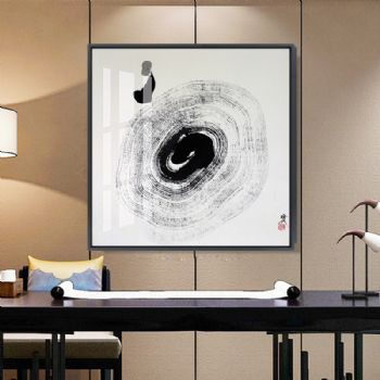 抽象空间水墨新中式晶瓷画坐禅悟道装饰画抽象玄关走廊挂画