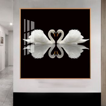 高档轻奢晶瓷画天鹅系列恩爱寓意装饰画适合客厅卧室现代挂画