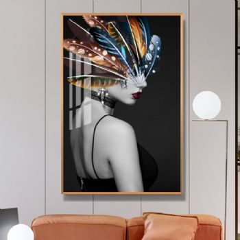 黑色背景人物装饰画美女高档轻奢晶瓷画玄关走廊挂画