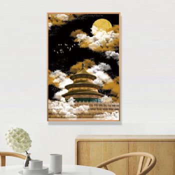 晶瓷画新中式北京天坛祥云高档轻奢装饰画铝合金框玄关走廊挂画