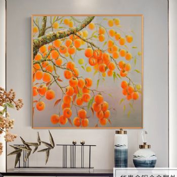 客厅样板房挂画丰收的杏树高档轻奢晶瓷画装饰画铝合金框