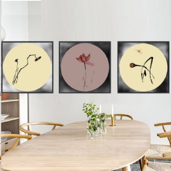 现代新中式装饰画高档水墨轻奢晶瓷画铝合金框简约风格客厅走廊挂画