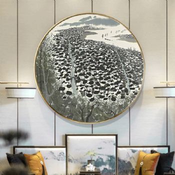 吴冠中艺术作品江南风景轻奢晶瓷画装饰画铝合金框现代简约玄关走廊挂画