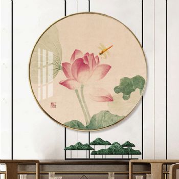 高档新中式 玄关名家作品蜻蜓荷花轻奢晶瓷画装饰画铝合金框