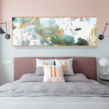 新中式高档轻奢晶瓷装饰画卧室挂画山水国画铝合金框