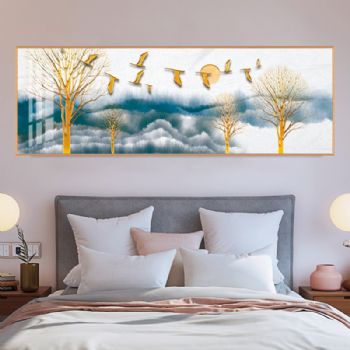 时尚简约现代卧室装饰画高档轻奢晶瓷装饰画铝合金框