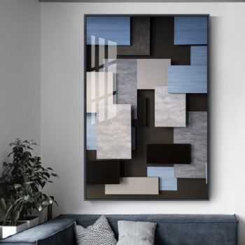 现代简约客厅几何抽象方块艺术高档轻奢晶瓷画抽象玄关走廊挂画