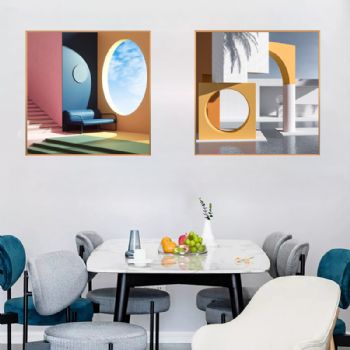 现代简约铝合金框莫兰迪色沙发背景墙挂画