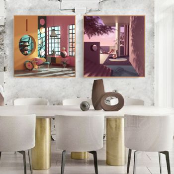 高档装饰画莫兰迪色轻奢晶瓷画铝合金框现代简约挂画