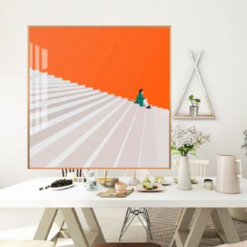 橙色极简现代装饰艺术高档轻奢晶瓷画客厅玄关走廊挂画