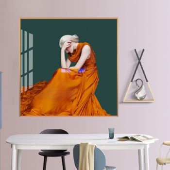高档橙色裙子美女装饰画艺术轻奢晶瓷画装饰画客厅样板房抽象玄关走廊挂画