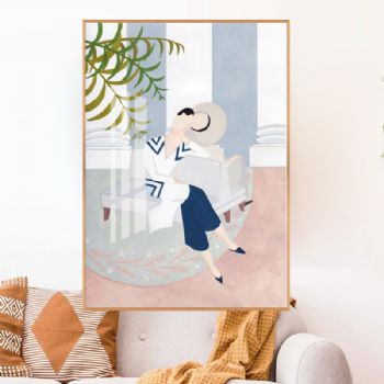 高档轻奢莫兰迪色系晶瓷画北欧抽象人物装饰画客厅背景挂画温馨卧室床头装饰画铝合金框