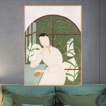 轻奢莫兰迪色系晶瓷画人物艺术抽象装饰画铝合金框现代简约挂画