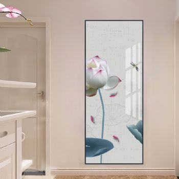 素雅新中式玄关挂画轻奢晶瓷装饰画国画荷花铝合金框现代简约挂画