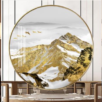 高档轻奢新中式黄金山挂画晶瓷画装饰画
