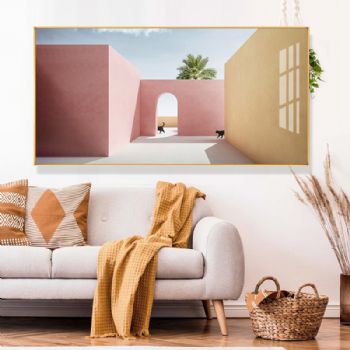 客厅高档莫兰迪艺术轻奢晶瓷装饰画铝合金框现代简约挂画