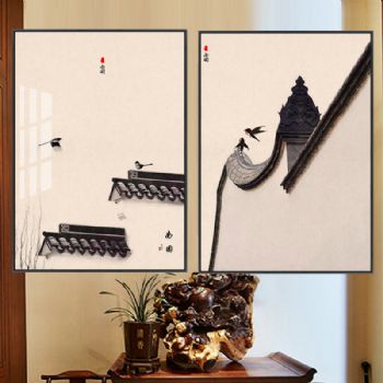 高档中国风新中式精品客厅挂画轻奢晶瓷画装饰画铝合金框现挂画