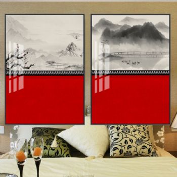 高档中国红新中式客厅装饰画轻奢晶瓷画客厅卧室挂画