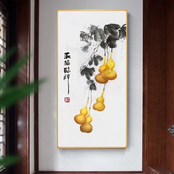 新中式玄关五福临门装饰画高档轻奢晶瓷画装饰画