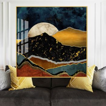 印象画高档轻奢晶瓷画新中式客厅装饰画铝合金框