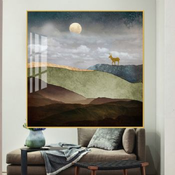 印象风景画高档轻奢晶瓷画一鹿平安装饰画铝合金框现代简约挂画