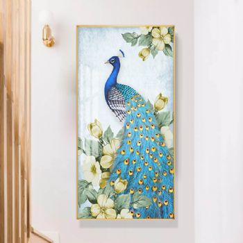 新中式玄关装饰画孔雀图高档轻奢晶瓷画装饰画玄关走廊挂画