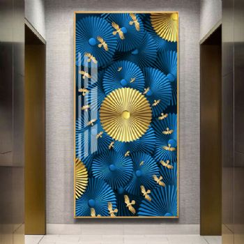 高档新中式风水轮流转轻奢晶瓷画装饰画铝合金框玄关走廊挂画