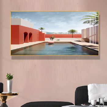 现代轻奢客厅晶瓷画莫兰迪装饰画铝合金框酒店挂画