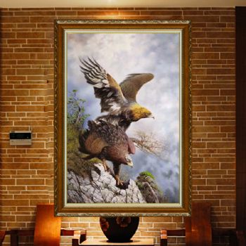 实力画家精品作品适合酒店别墅大厅奢华雄鹰展翅手绘油画实木画框