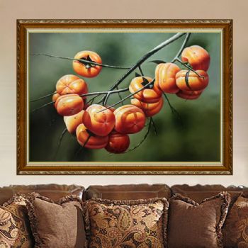 新中式油画 纯写实手绘静物油画 中式油画 柿子 事事如意 适合家庭酒店办公室挂画
