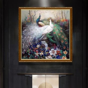 聪明善良自由和平孔雀是吉祥鸟的象征实力画家手绘油画适合客厅挂画